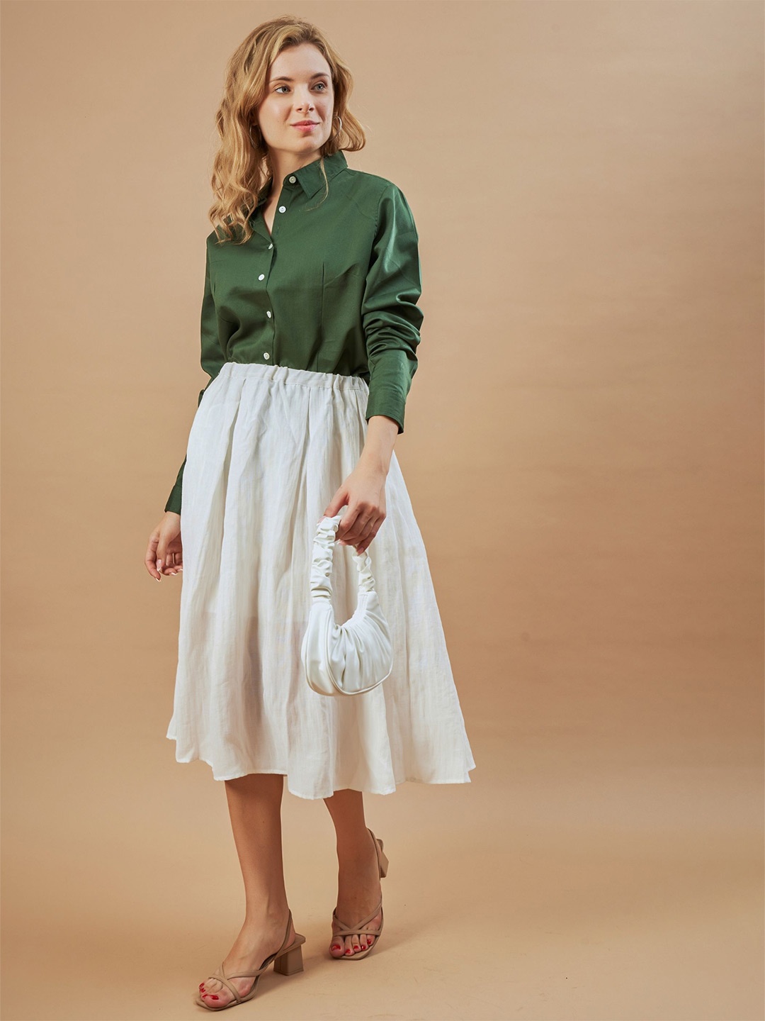 

Gazillion Women Original Spread Collar Solid Cotton Semiformal Shirt, Olive