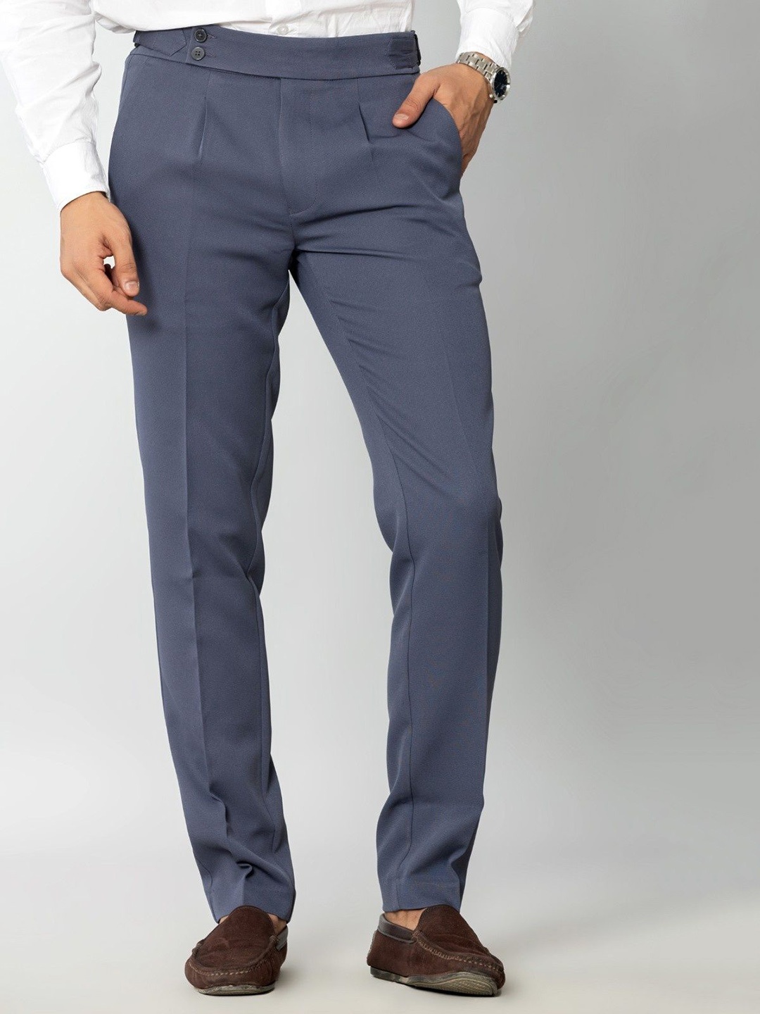 

el cielo Men Sharp Skinny Fit Pleated Trousers, Grey