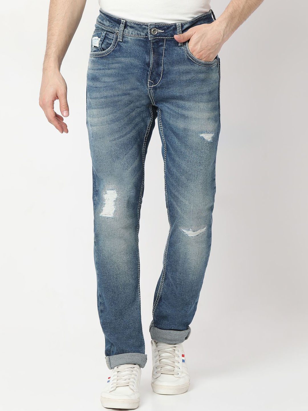 

SPYKAR Men Slim Fit Low-Rise Highly Distressed Stretchable Jeans, Blue