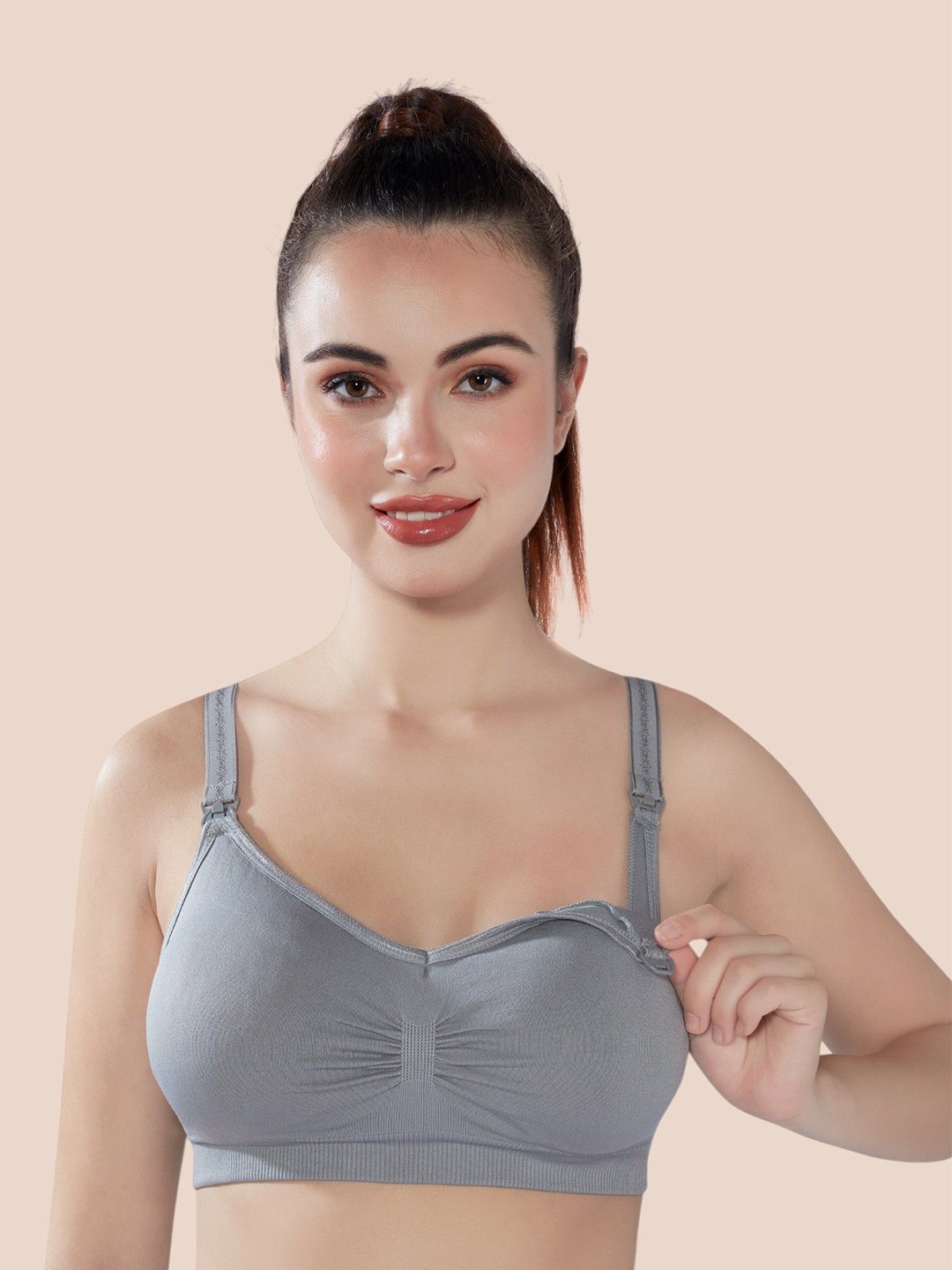 

PLUMBURY Solid Full Coverage Maternity Bra, Grey