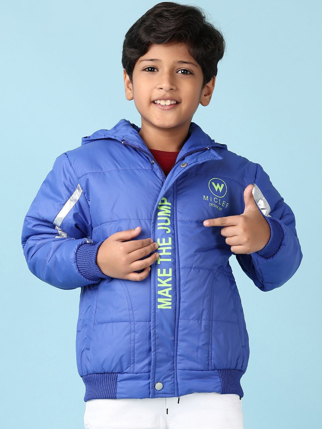 

V-Mart Boys Hooded Typography Printed Cotton Casual Puffer Jacket, Blue