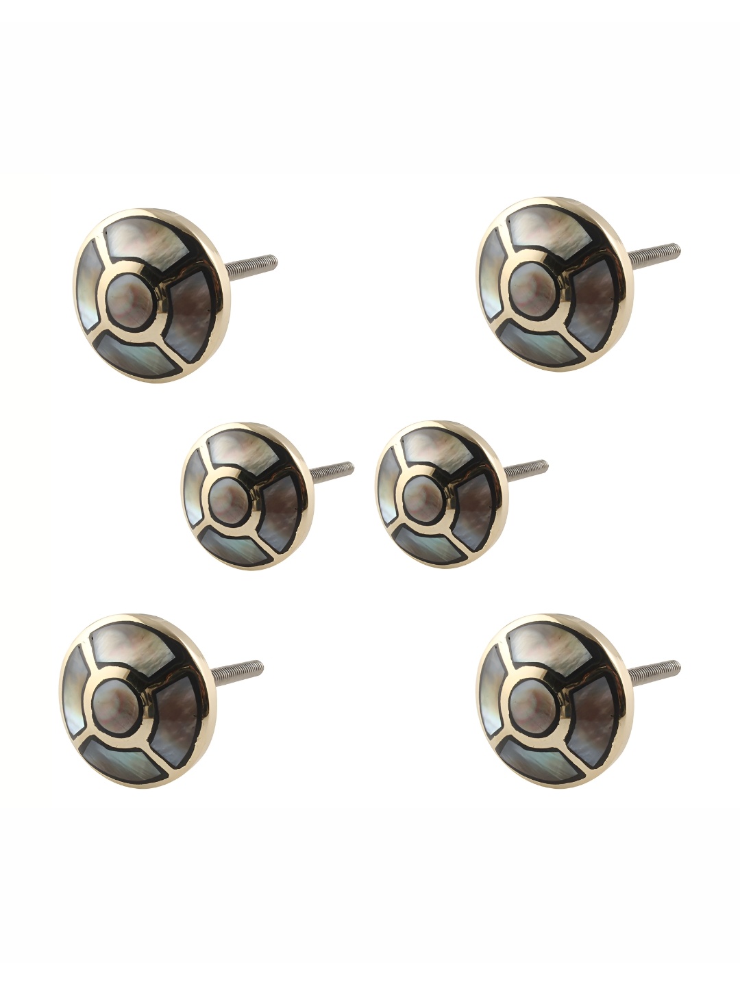 

Indianshelf Goldtoned and Black 6 Pieces Glossy Brass Round Knobs, Gold
