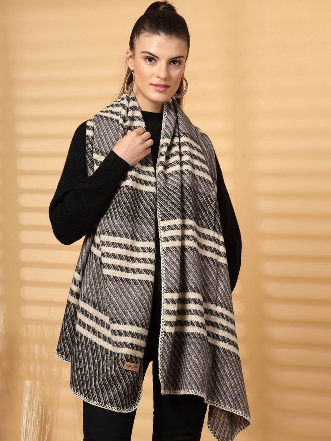 

Mafadeny Women Striped Stole, Black