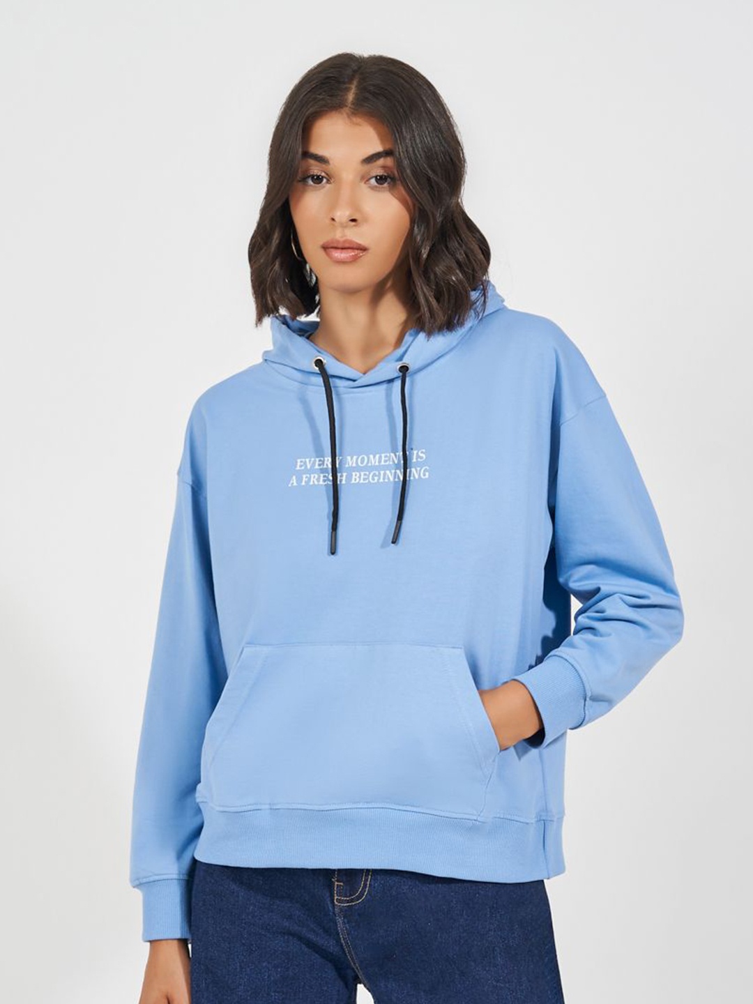 

Styli Women Oversized Fit Regular Length Slogan Print Hoodie, Blue