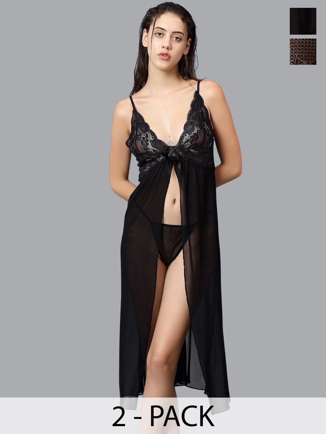

Velvi FIGURE Women Pack Of 2 Shoulder Straps Baby Doll, Black