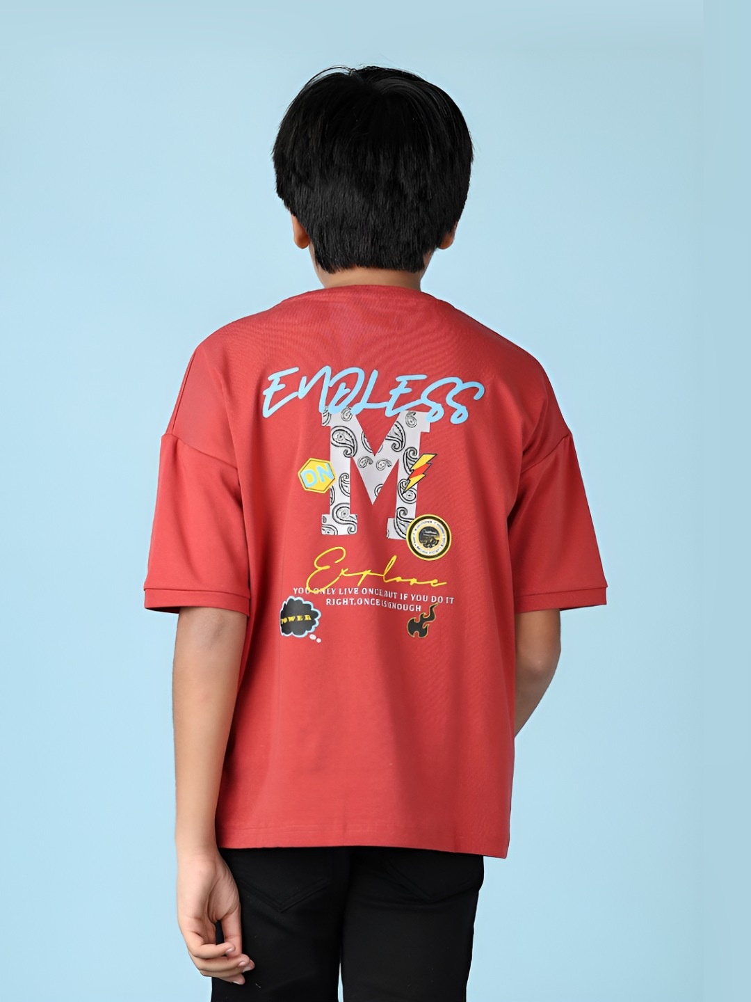 

V-Mart Boys Typography Printed Round Neck Cotton Oversized T-shirt, Red