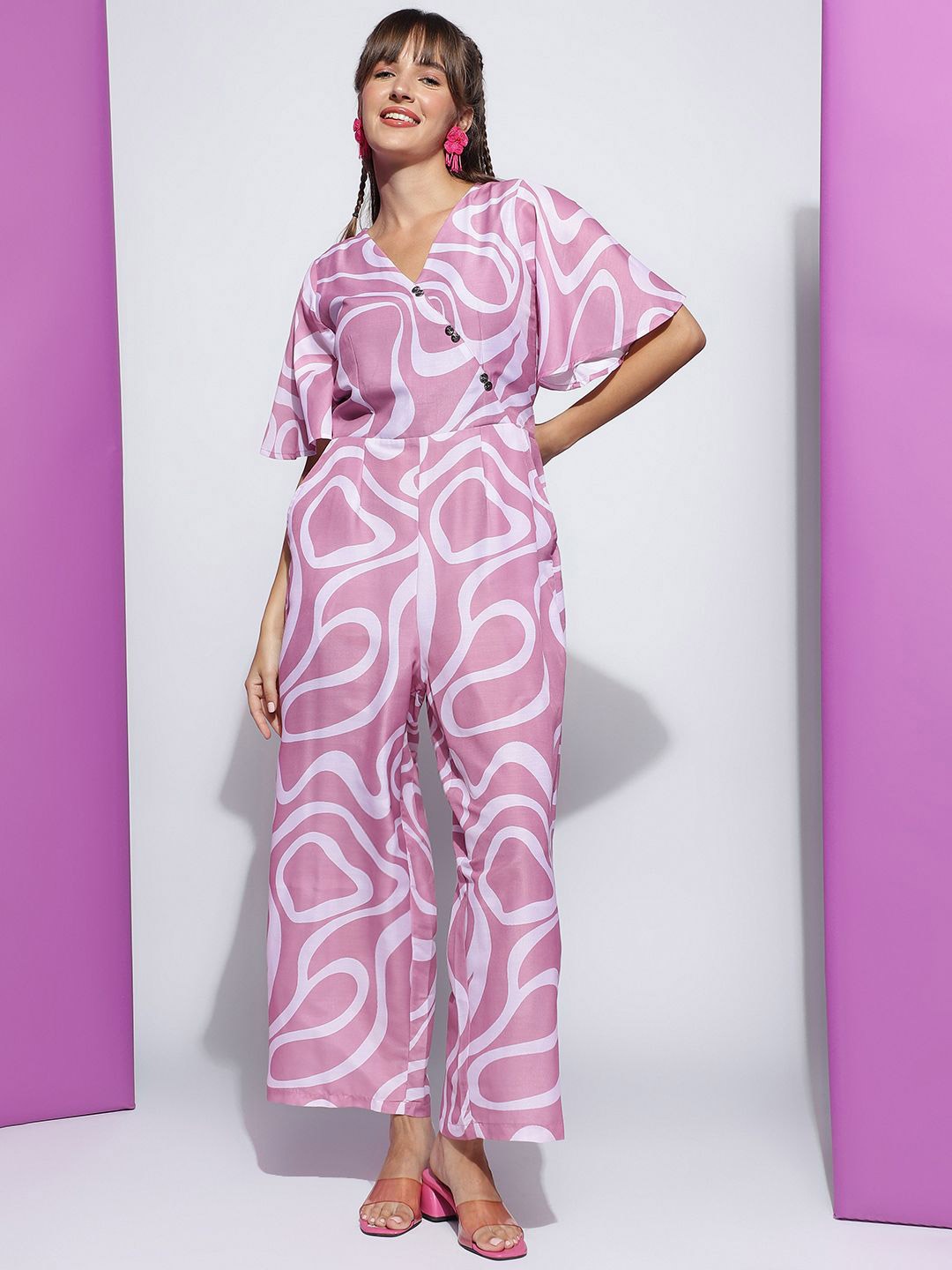 

J Turritopsis Women Printed Basic Jumpsuit, Pink