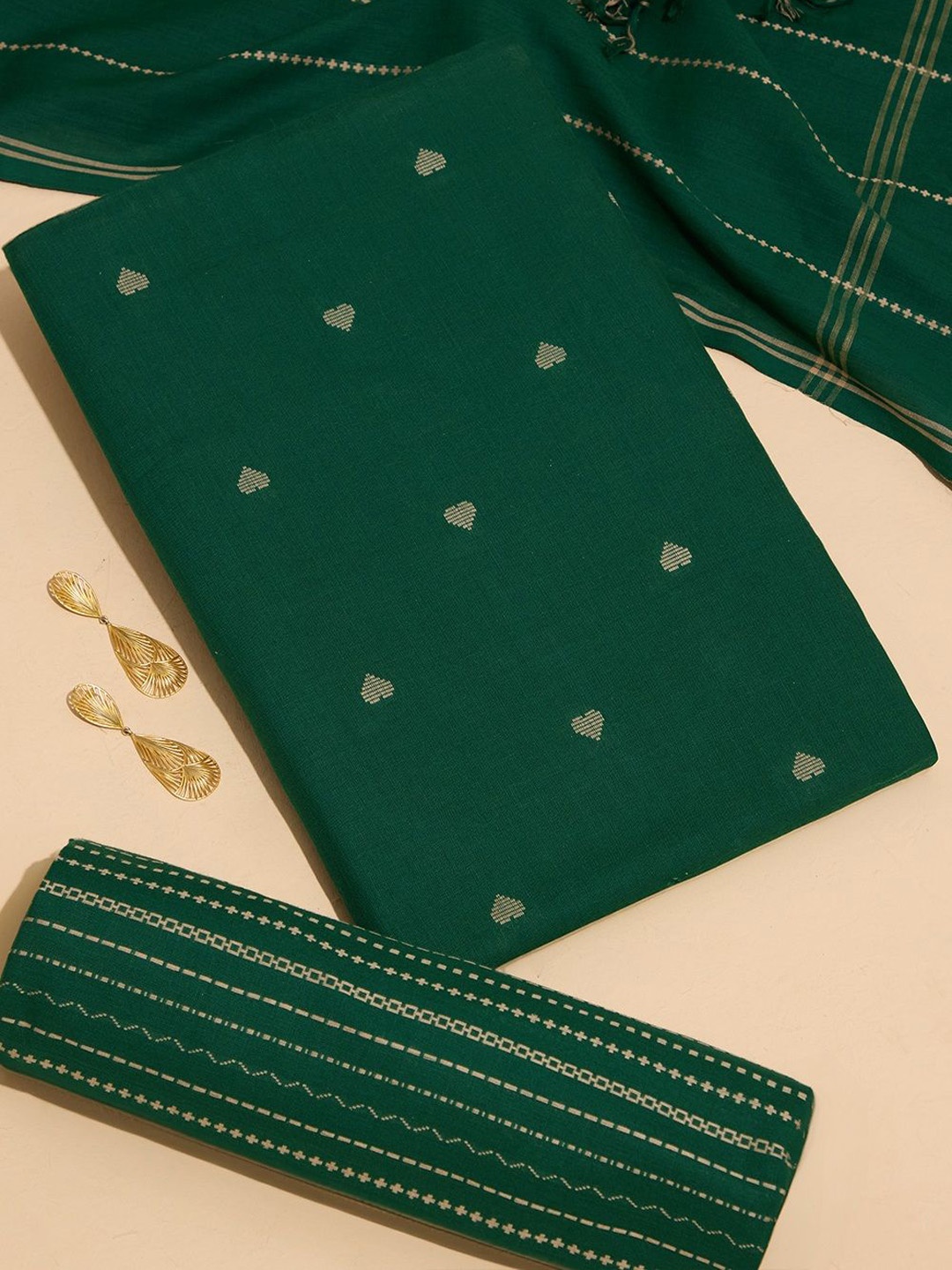 

Taneira Geometric Pure Cotton Unstitched Dress Material, Green
