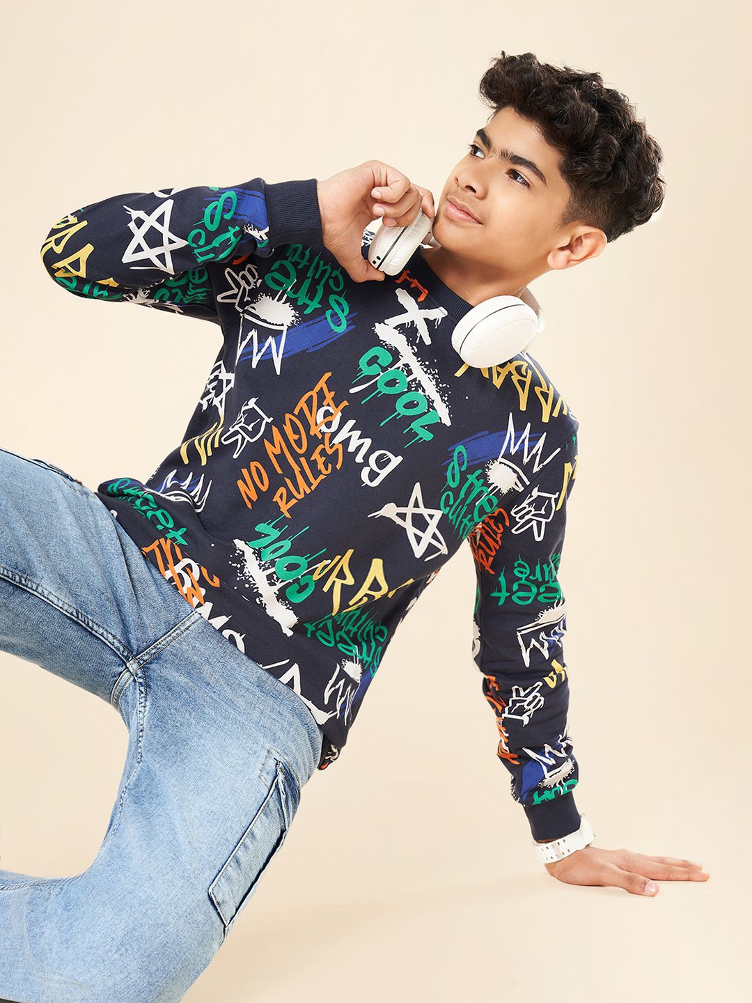 

Coolsters by Pantaloons Boys Printed Cotton Pullover Sweatshirt, Navy blue