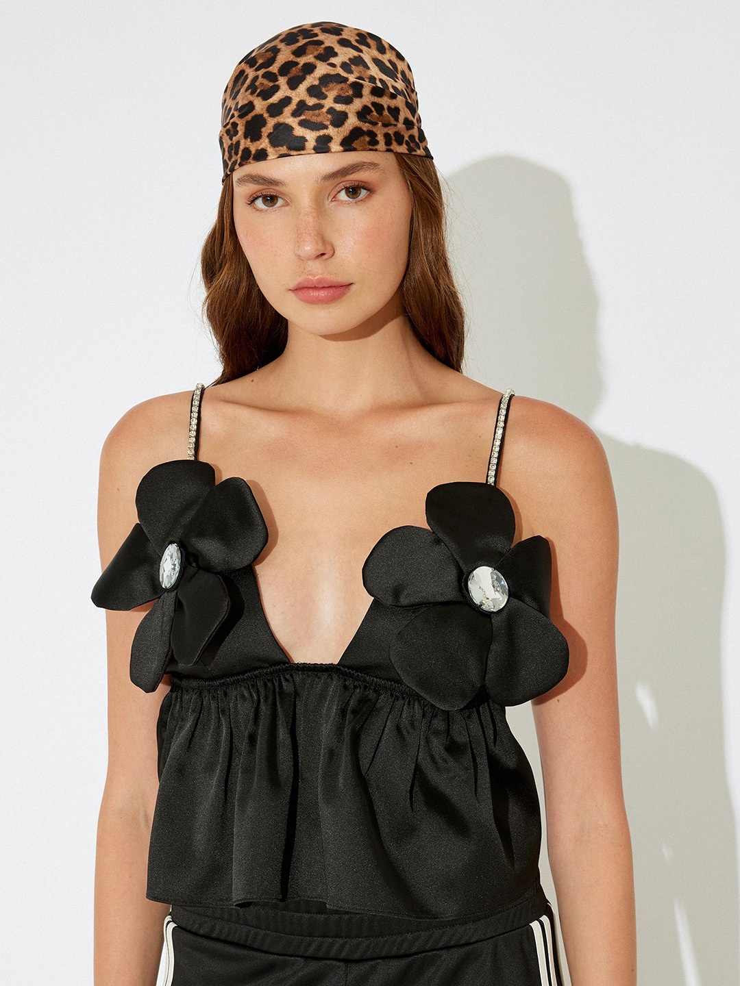 

Koton Women Floral Applique Shoulder Strap Bralette Top, Black