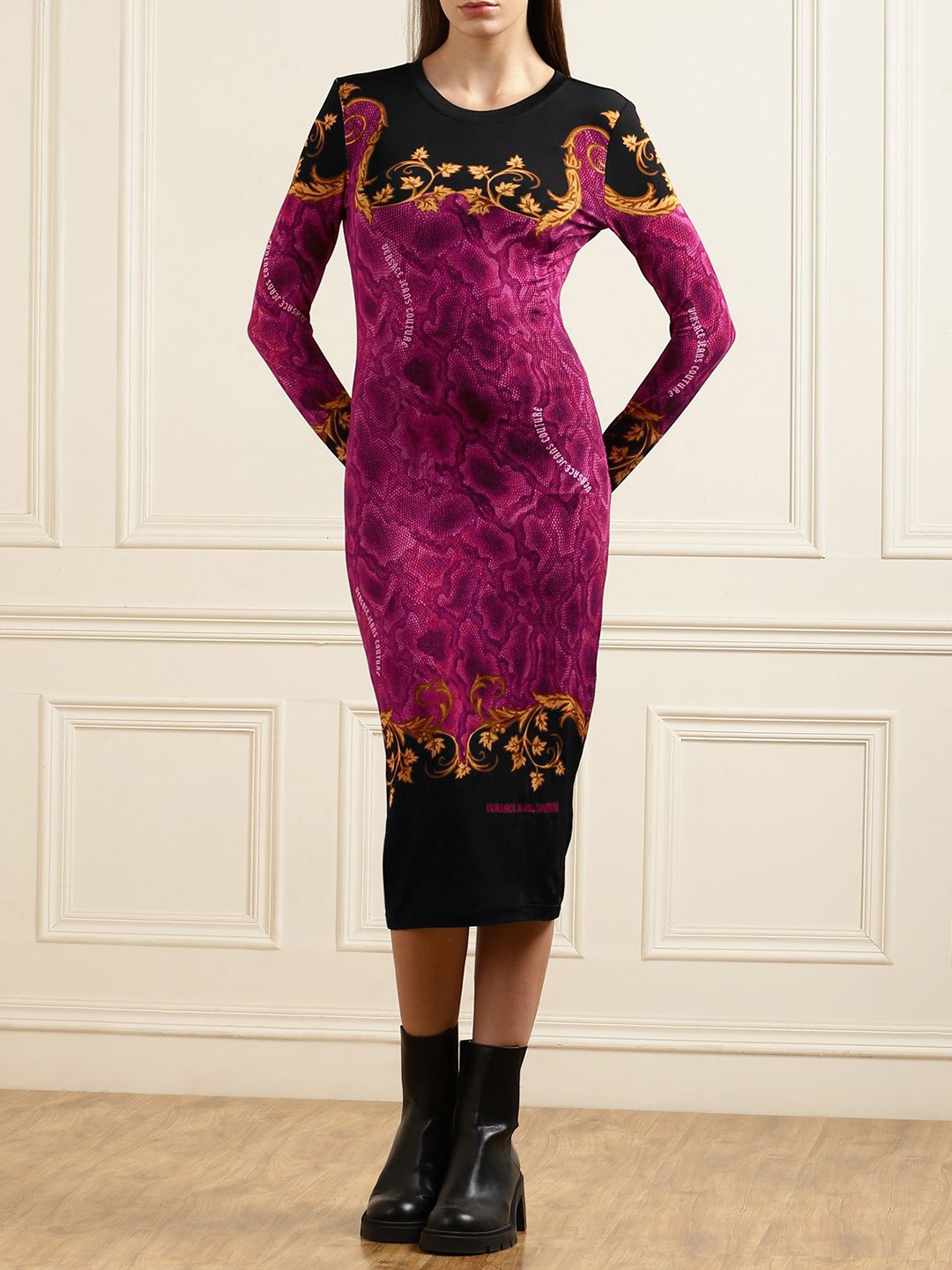 

Versace Jeans Couture Printed Bodycon Midi Dress, Purple