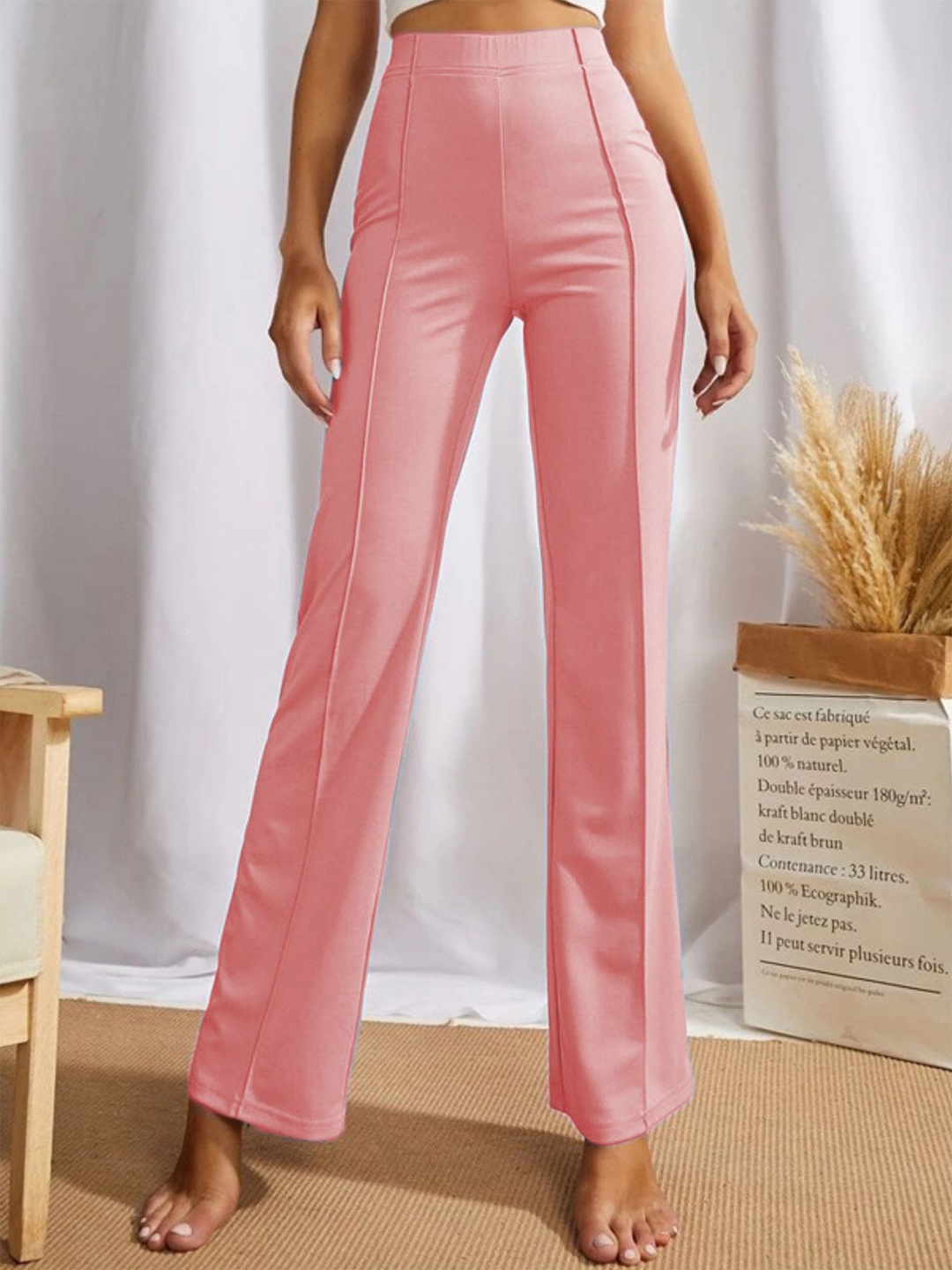 

ODETTE Women High-Rise Regular Fit Trousers, Peach