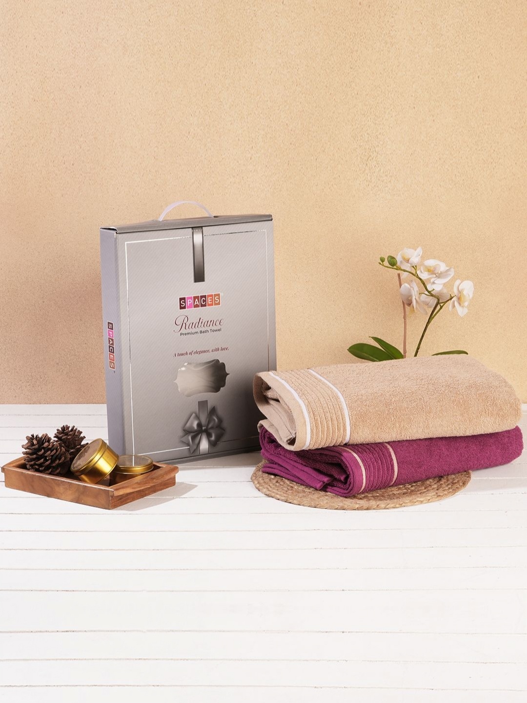 

SPACES Radiances Pink & Brown 2 Pieces Pure Cotton 380 GSM Bath Towels