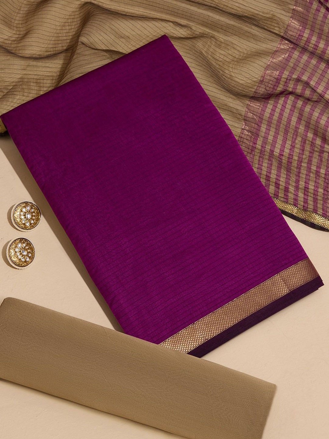 

Taneira Striped Pure Silk Unstitched Dress Material, Violet