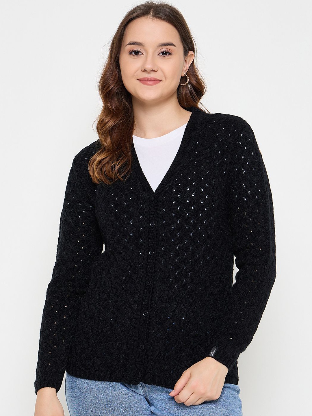 

CREATIVE LINE Women Woollen Cardigan, Black