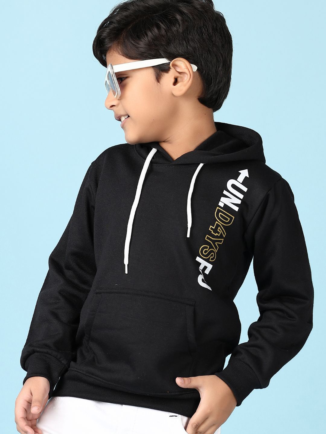 

V-Mart Boys Cotton Printed Hooded Casual Sweatshirt, Black