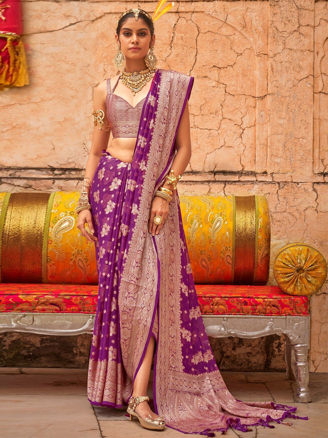 

MySilkLove Woven Design Zari Pure Georgette Saree, Purple