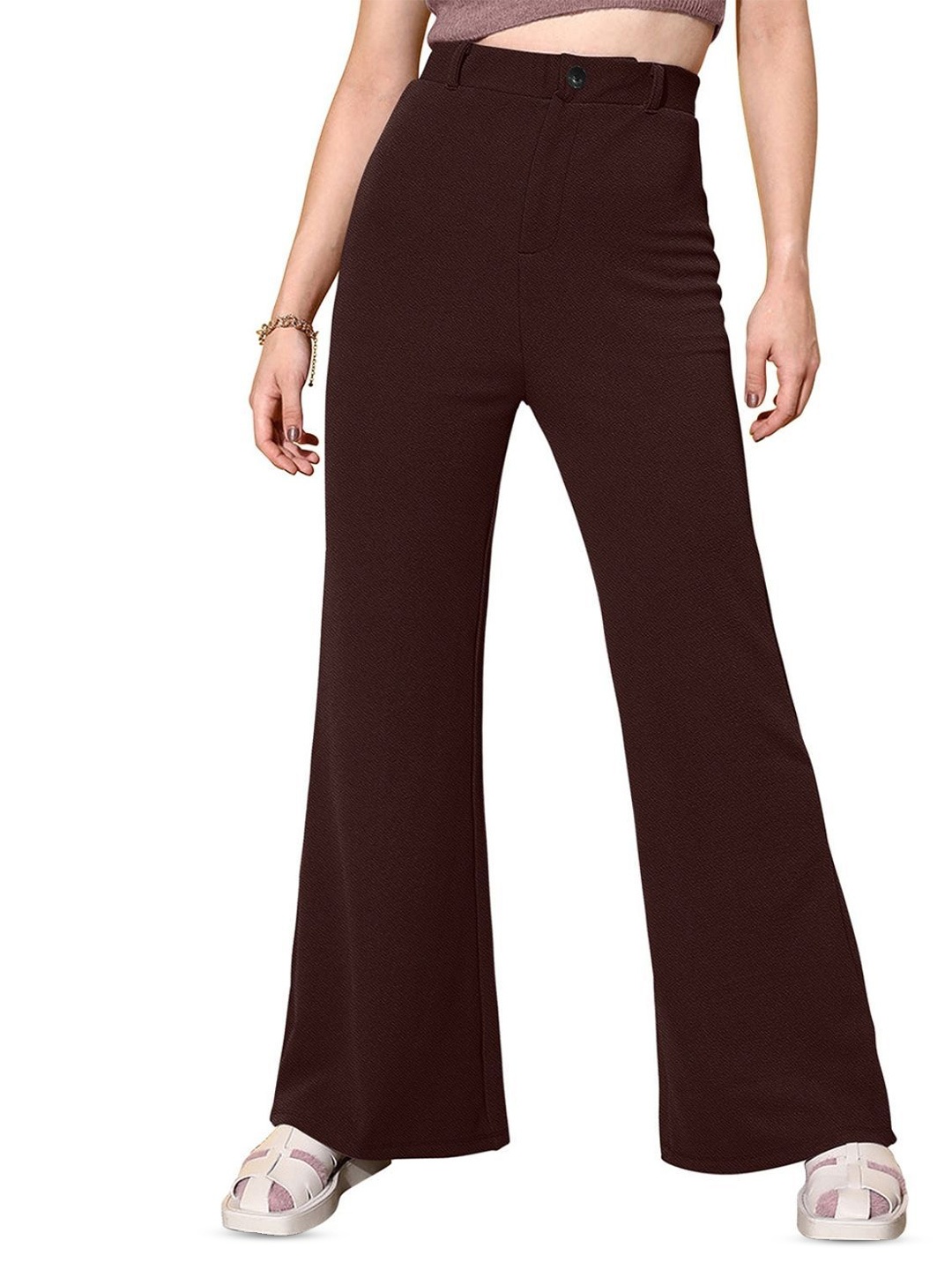 

ODETTE Women Regular Fit High-Rise Bootcut Trousers, Brown