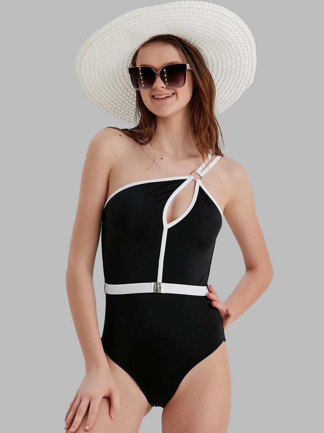 

KRENOZ Women One Shoulder Bodysuit, Black