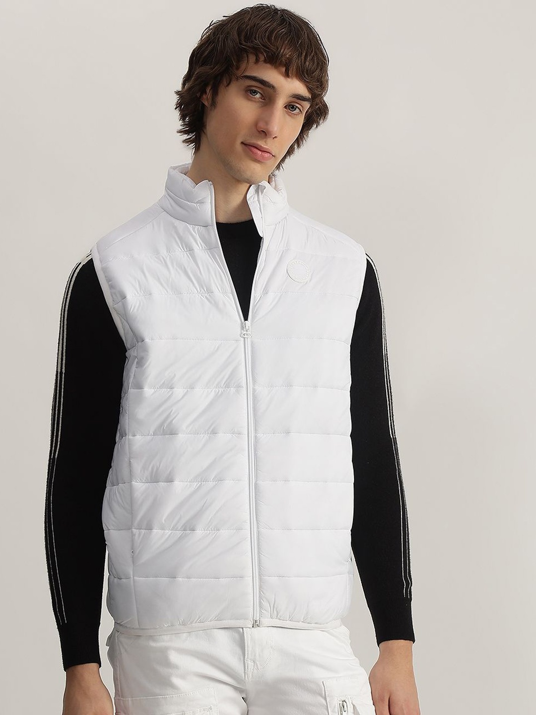 

LINDBERGH Men Mock Collar Solid Casual Padded Jacket, White