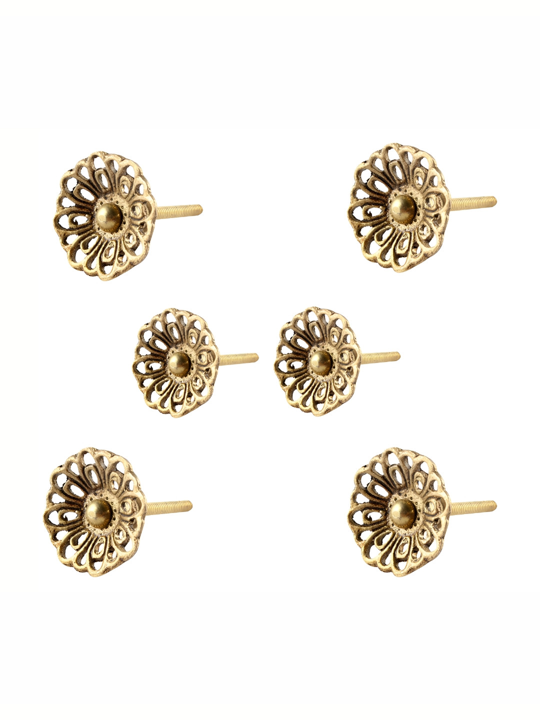 

Indianshelf GoldToned 6 Pcs Textured Brass Flower Knobs, Gold