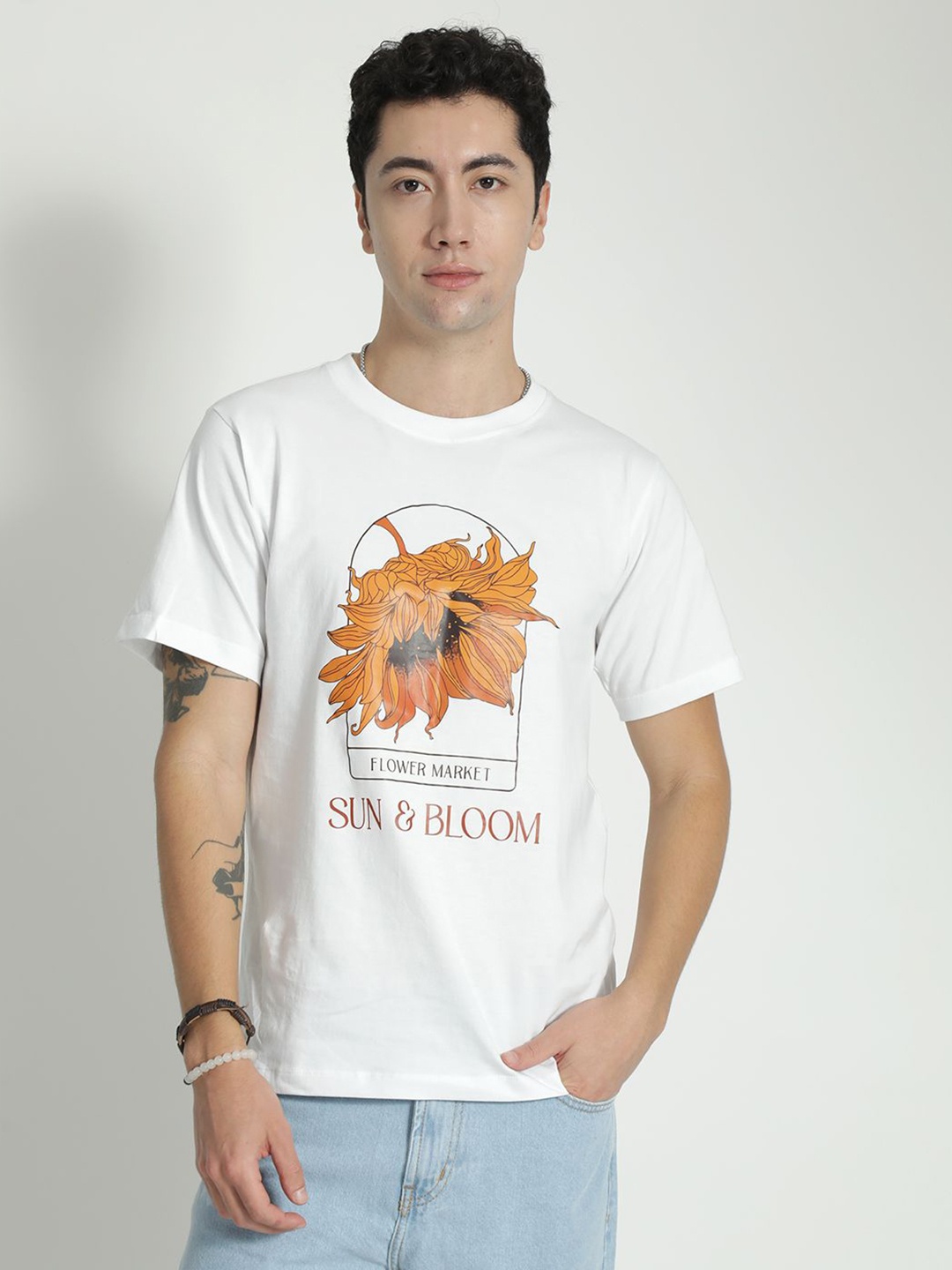

IVOC Men Graphic Printed Round Neck Cotton T-shirt, White