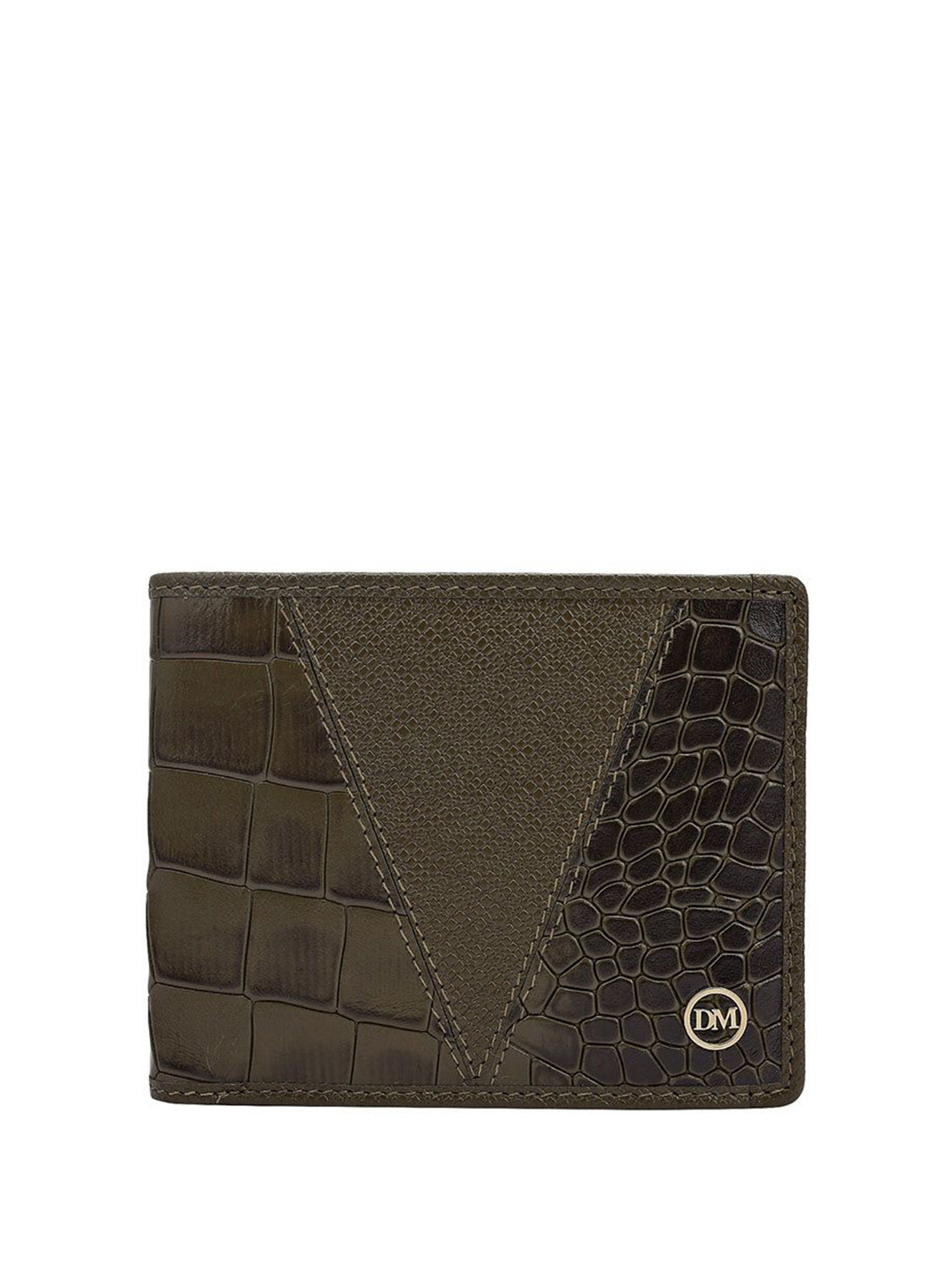

Da Milano Men Animal Printed Leather Two Fold Wallet, Green