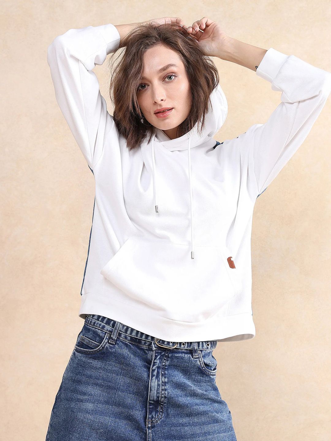 

RAREISM Women Hooded Cotton Sweatshirt, White