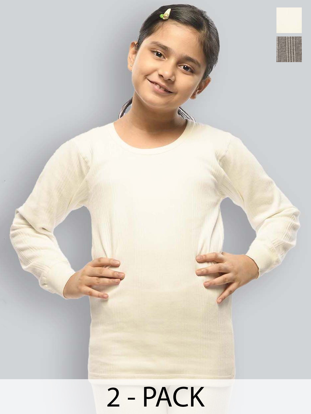 

INFERNO Girls Pack Of 2 Combed Cotton Thermal Tops, Charcoal
