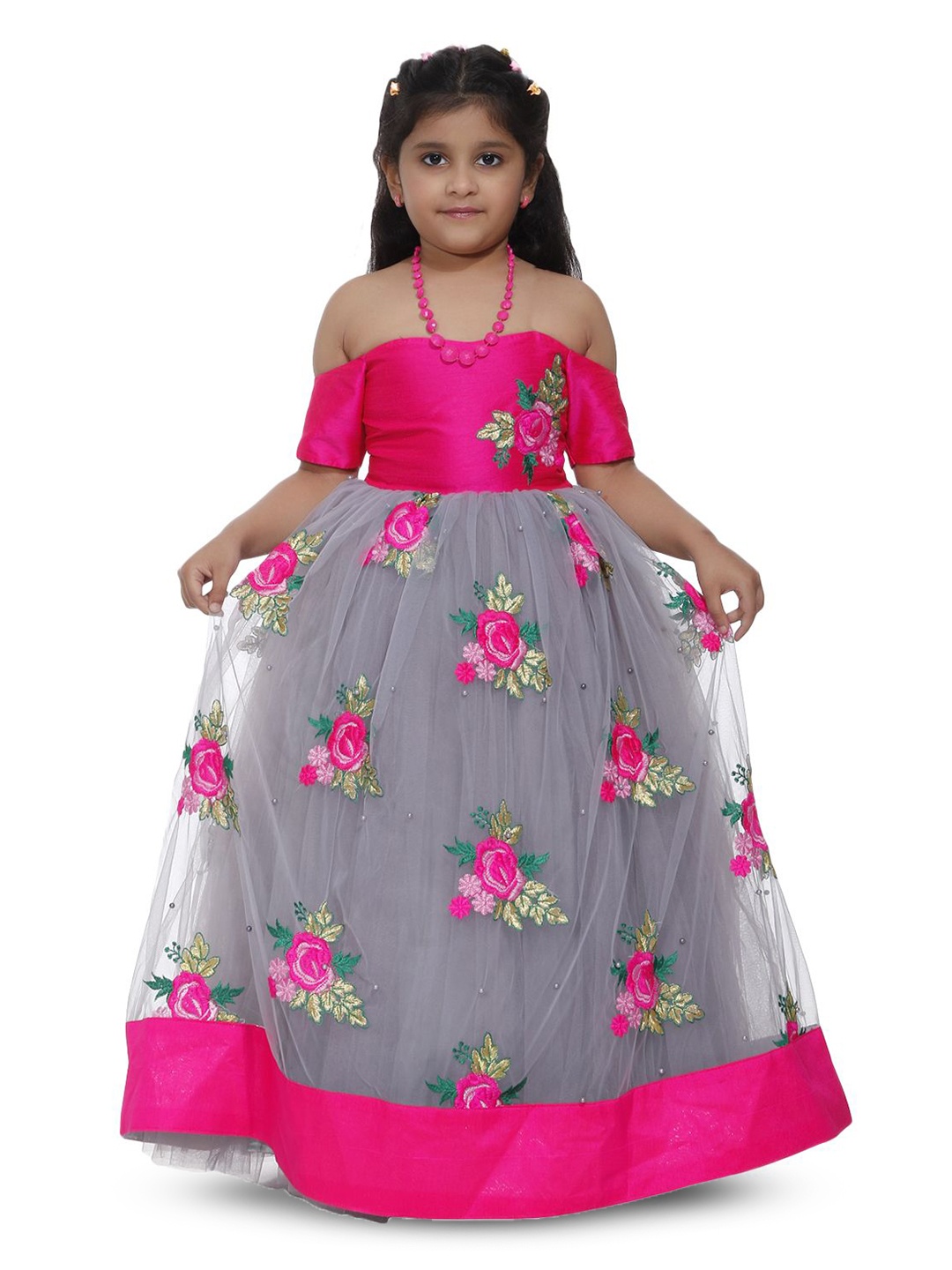 

Wish little Girls Floral Embroidered A-Line Maxi Dress, Pink