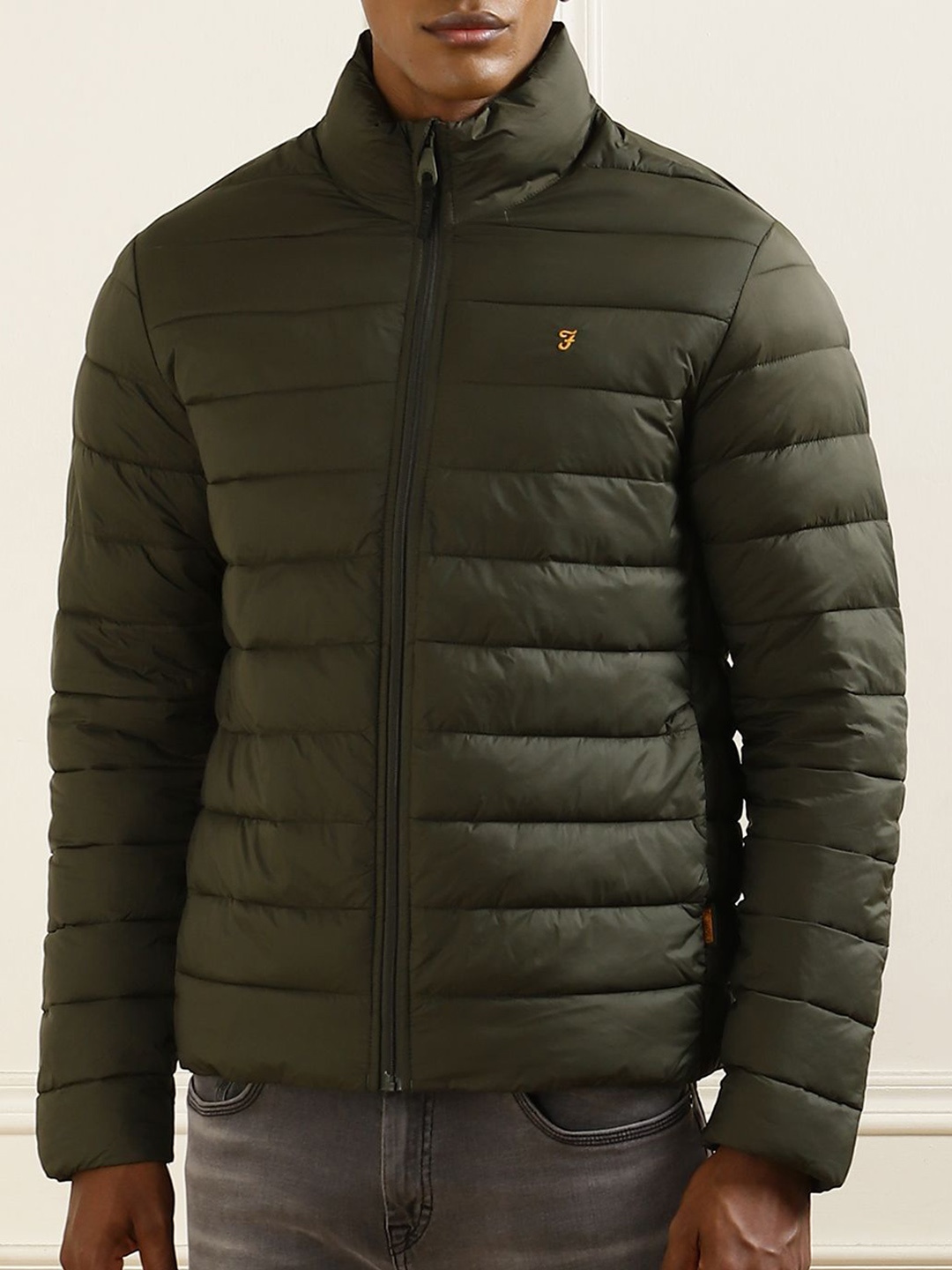 

Farah Men Mock Collar Solid Casual Puffer Jacket, White
