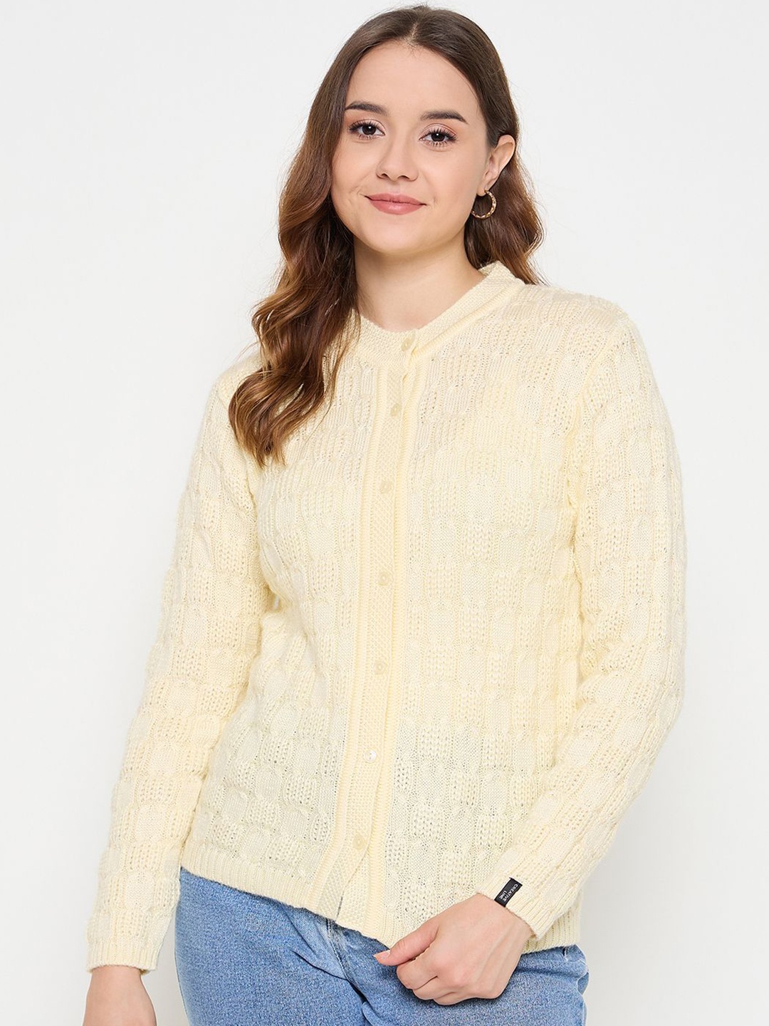 

CREATIVE LINE Women Cable Knit Winter Woollen Cardigan, Cream