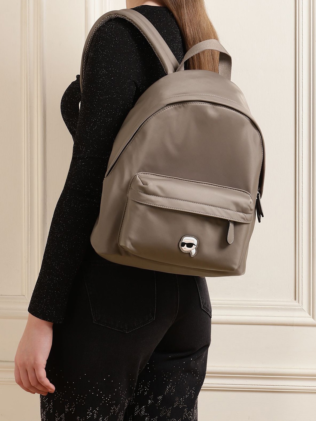 

Karl Lagerfeld Women Medium Backpack with Compression Straps, Grey