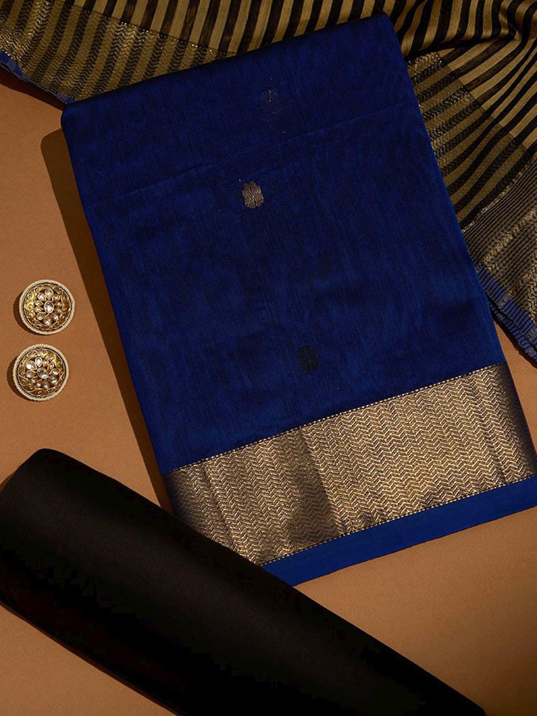 

Taneira Geometric Woven Design Pure Silk Unstitched Dress Material, Blue