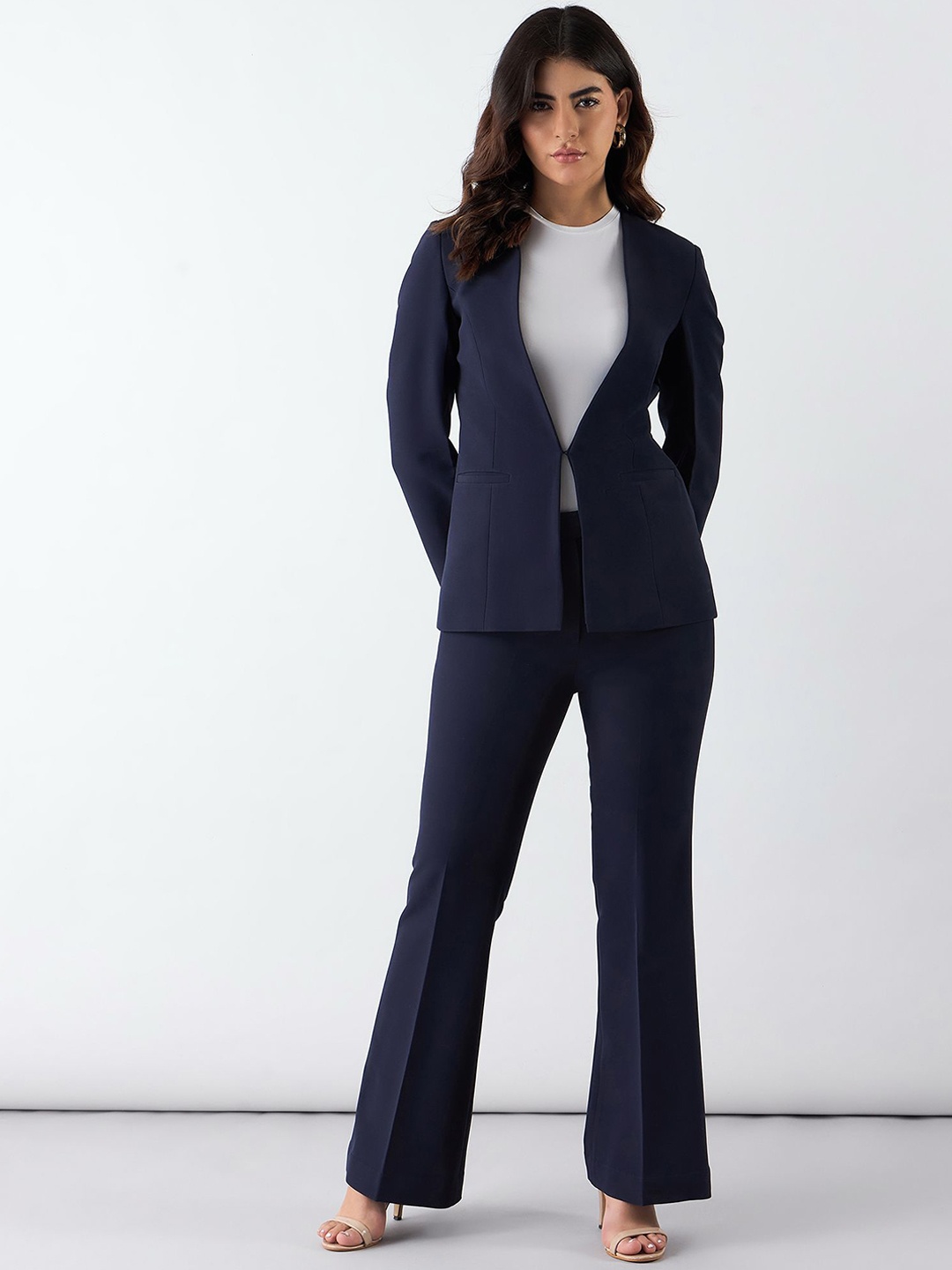 

PowerSutra Women Single-Breasted Two-Piece Suit, Navy blue