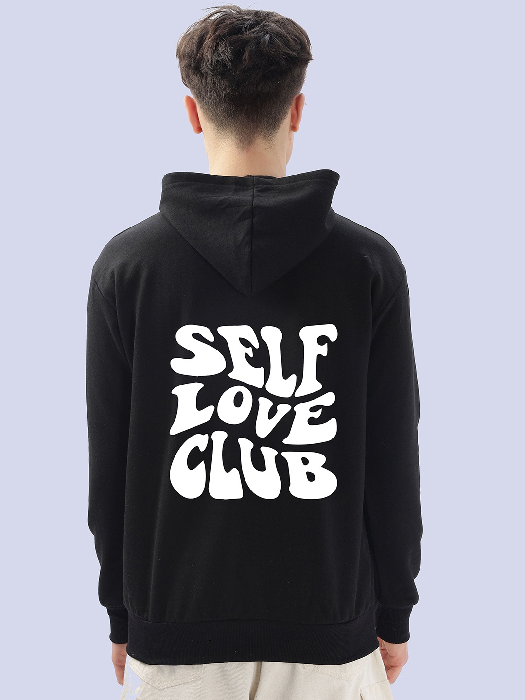

FALTU.CO Men Typography Printed Hooded Sweatshirt, Black
