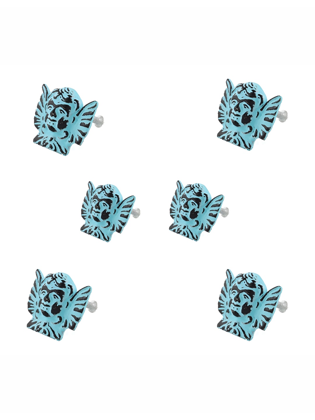 

Indianshelf 6Pcs Turquoise Blue Textured Angel Knobs