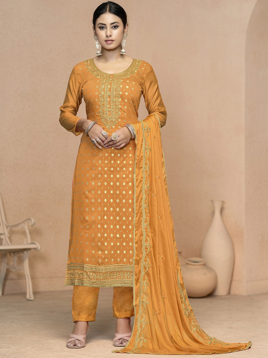 

Maroosh Ethnic Motifs Woven Design Unstitched Dress Material, Yellow