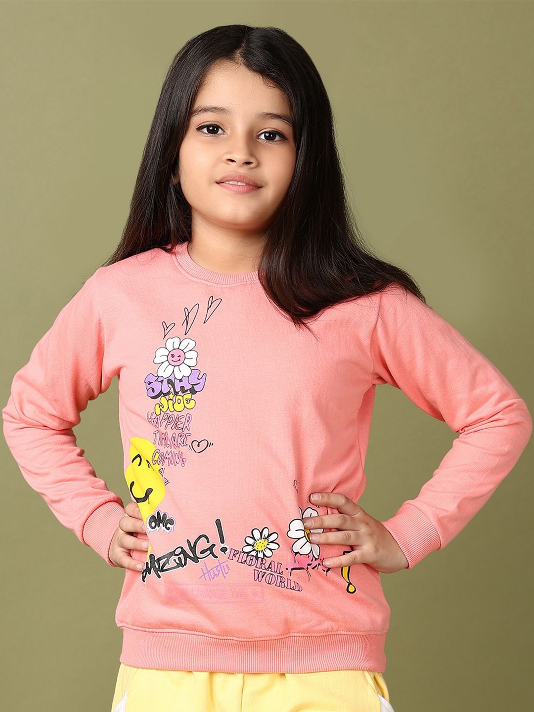 

V-Mart Girls Cotton Printed Sweatshirt, Pink