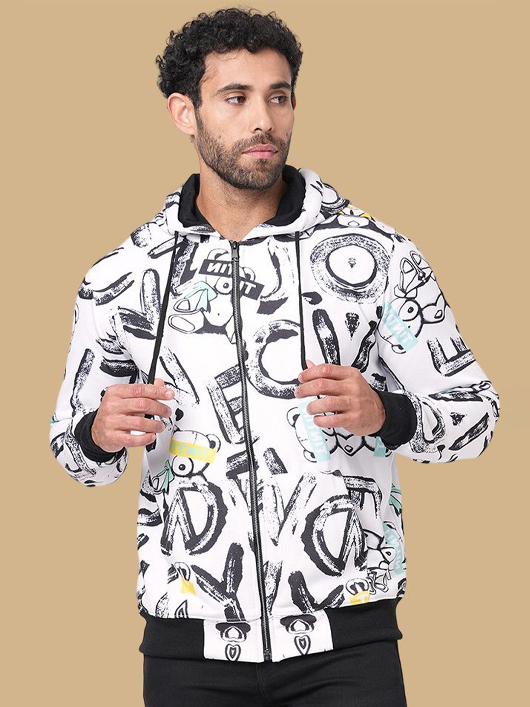 

Wear Your Opinion Men Printed Hooded Sweatshirt, White