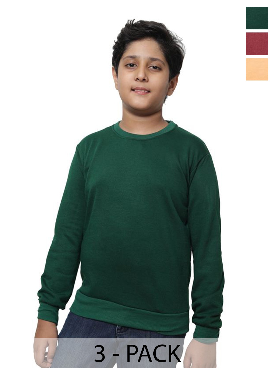

BAESD Boys Pack of 3 Round Neck Long Sleeves Sweatshirt, Green