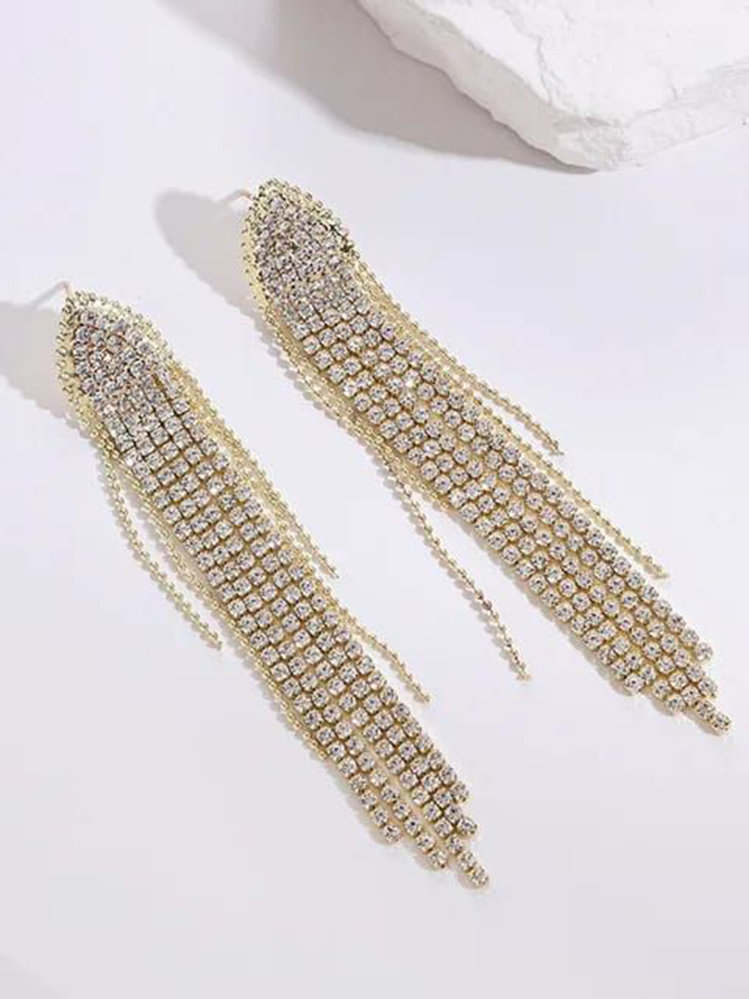 

YU FASHIONS Gold-Plated Rhinestone Studded Geometric Drop Earrings