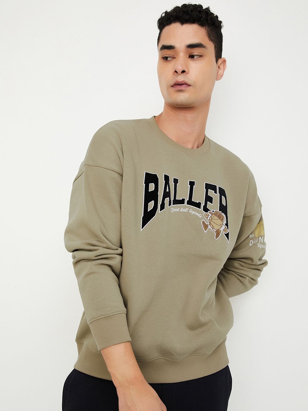 

max Men Cotton Printed Casual Sweatshirt, Beige