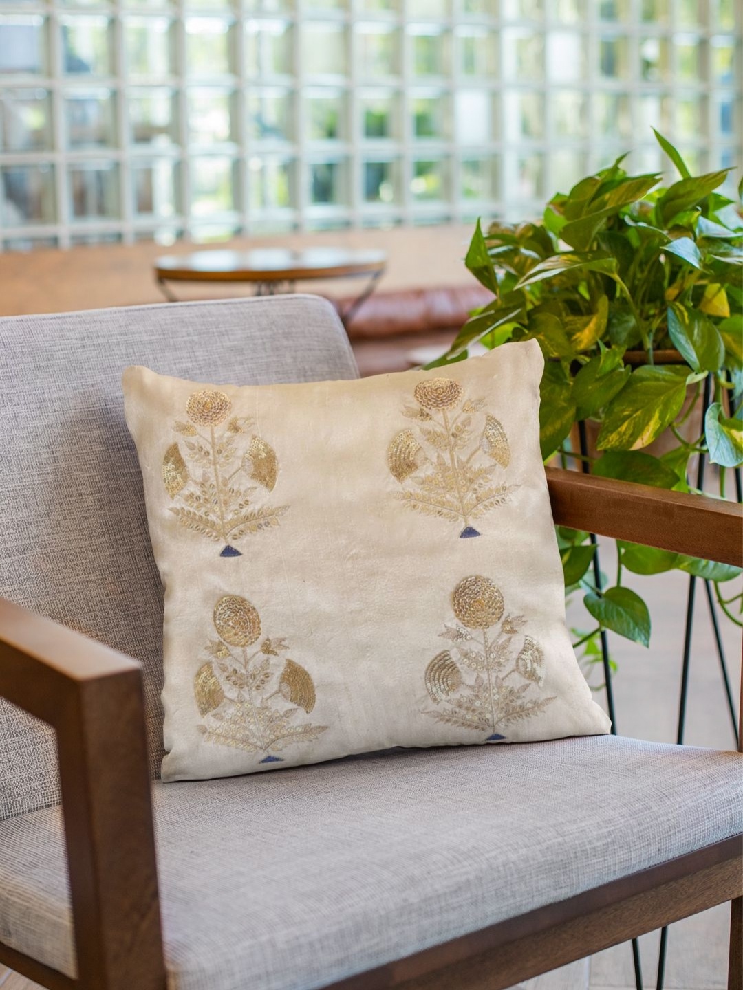 

Baarno Cream-Coloured Embellished Square Cushion Covers