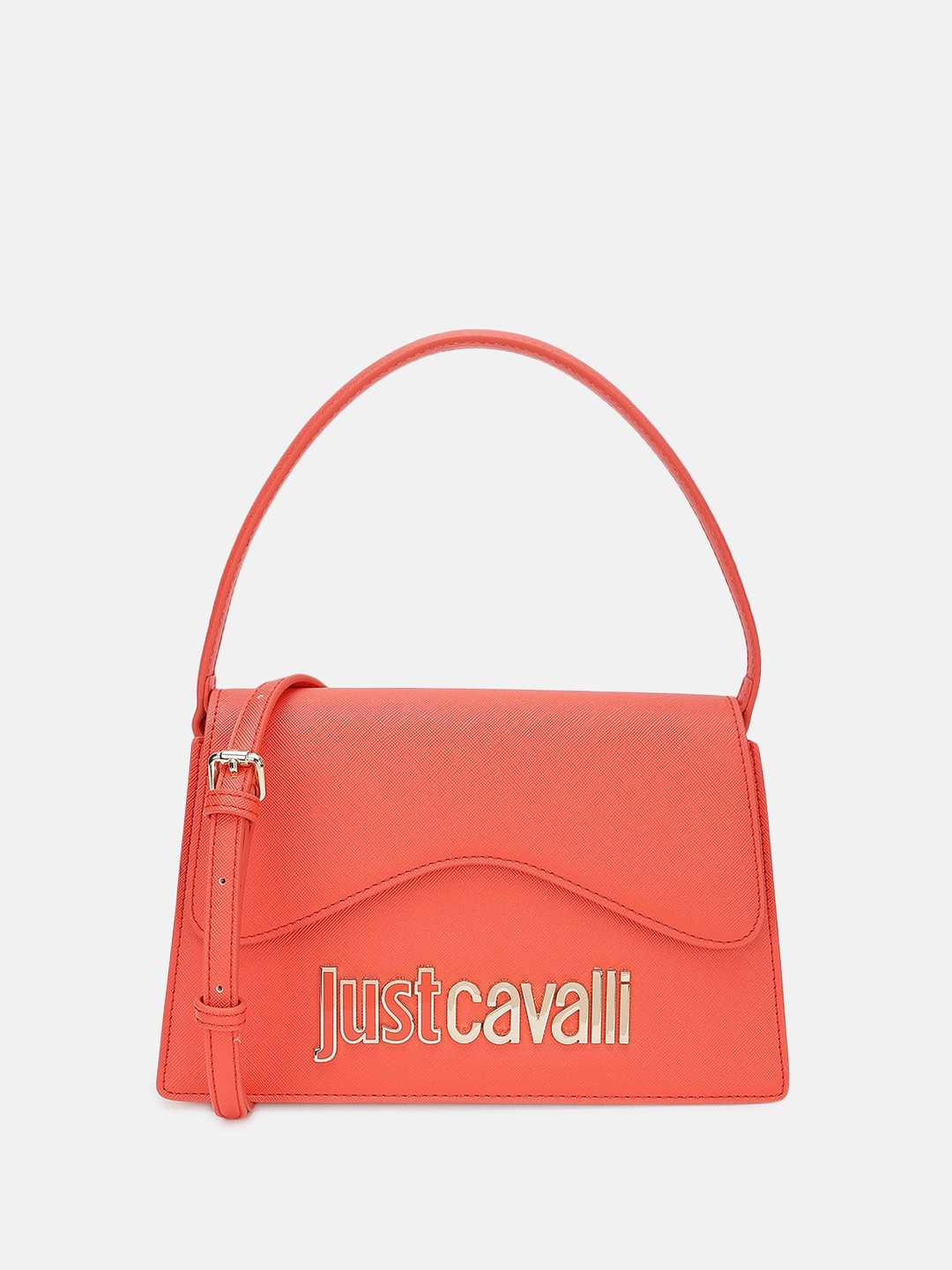 

Just Cavalli Women Typography Printed Structured Satchel Bag, Red