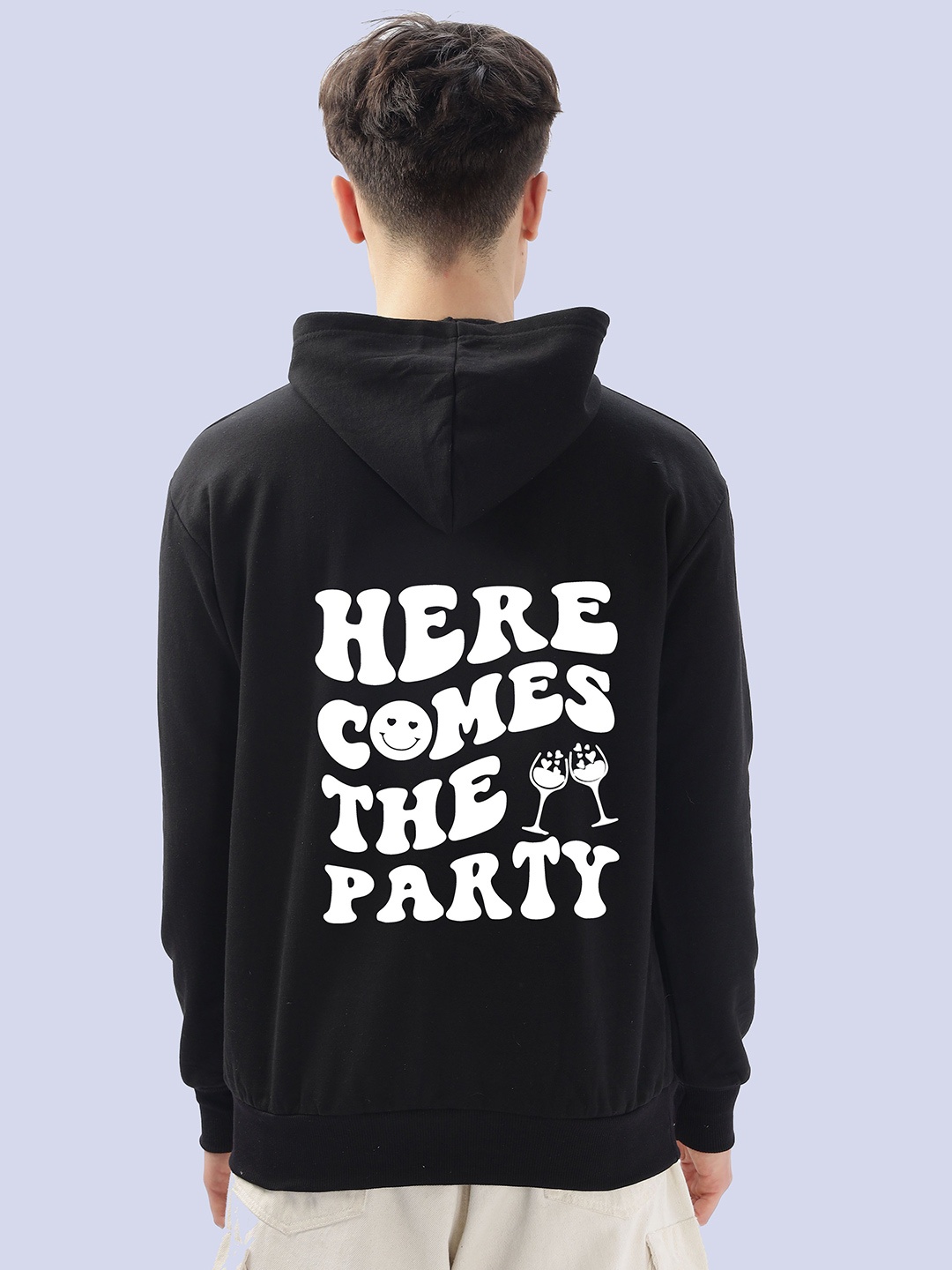

FALTU.CO Men Pure Cotton Printed Hooded Sweatshirt, Black