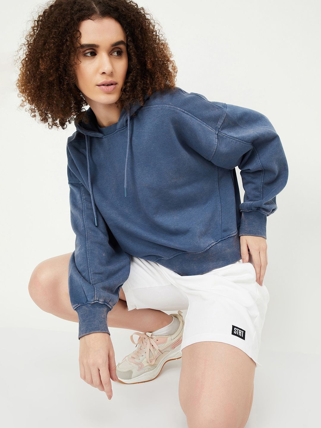 

max Women Cotton Hooded Long Sleeves Pullover Sweatshirt, Blue