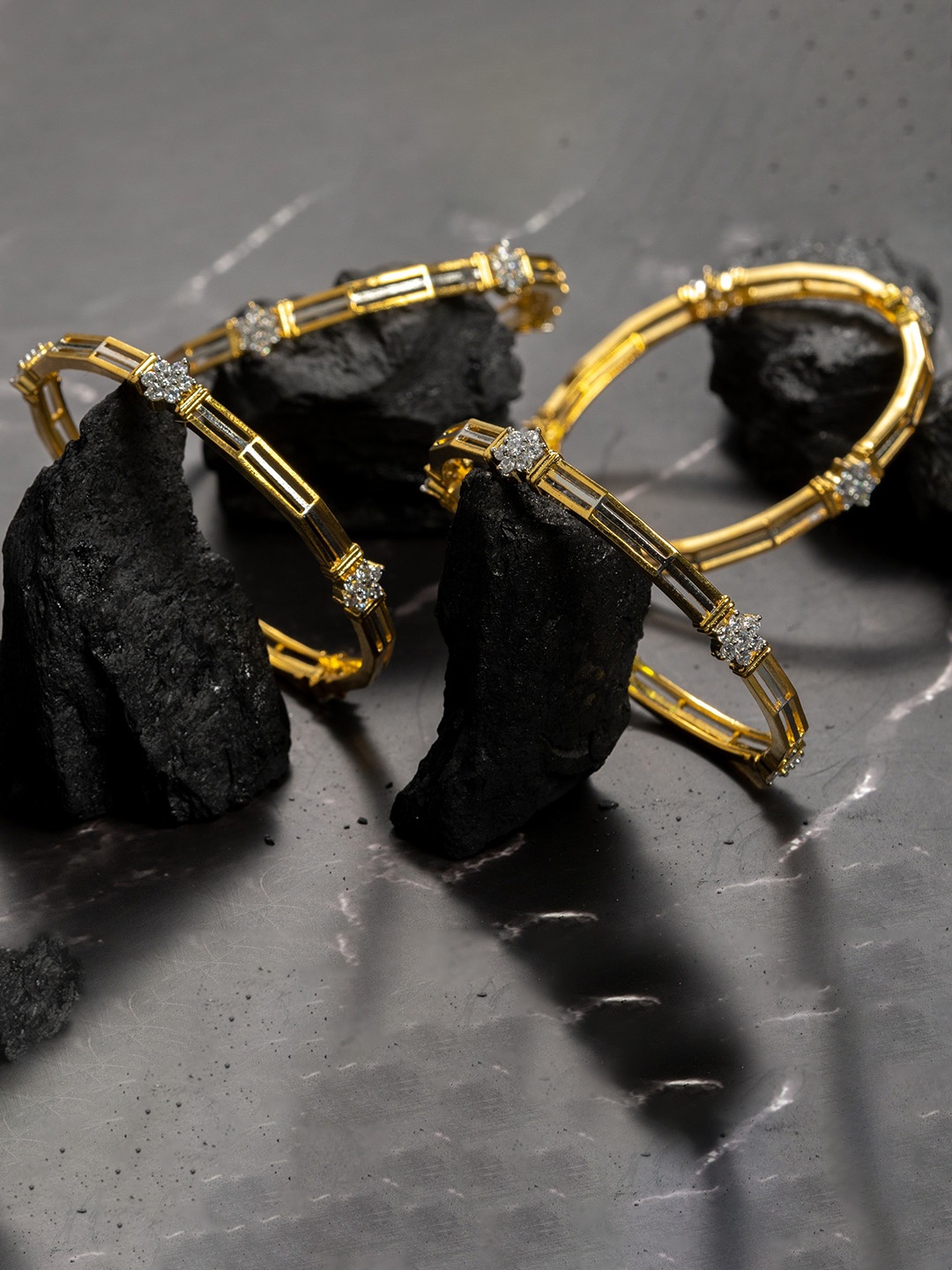 

Zevarly Set Of 4 Gold-Plated American Diamond Stone-Studded Bangles