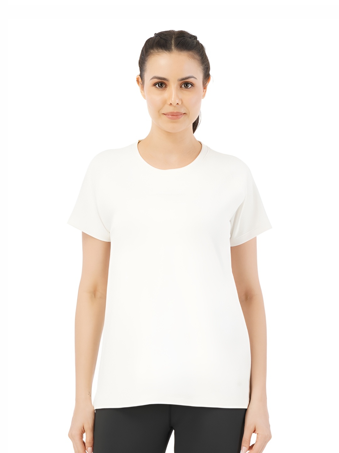 

PUMP'D Women Solid Round Neck Relaxed Fit T-shirt, White