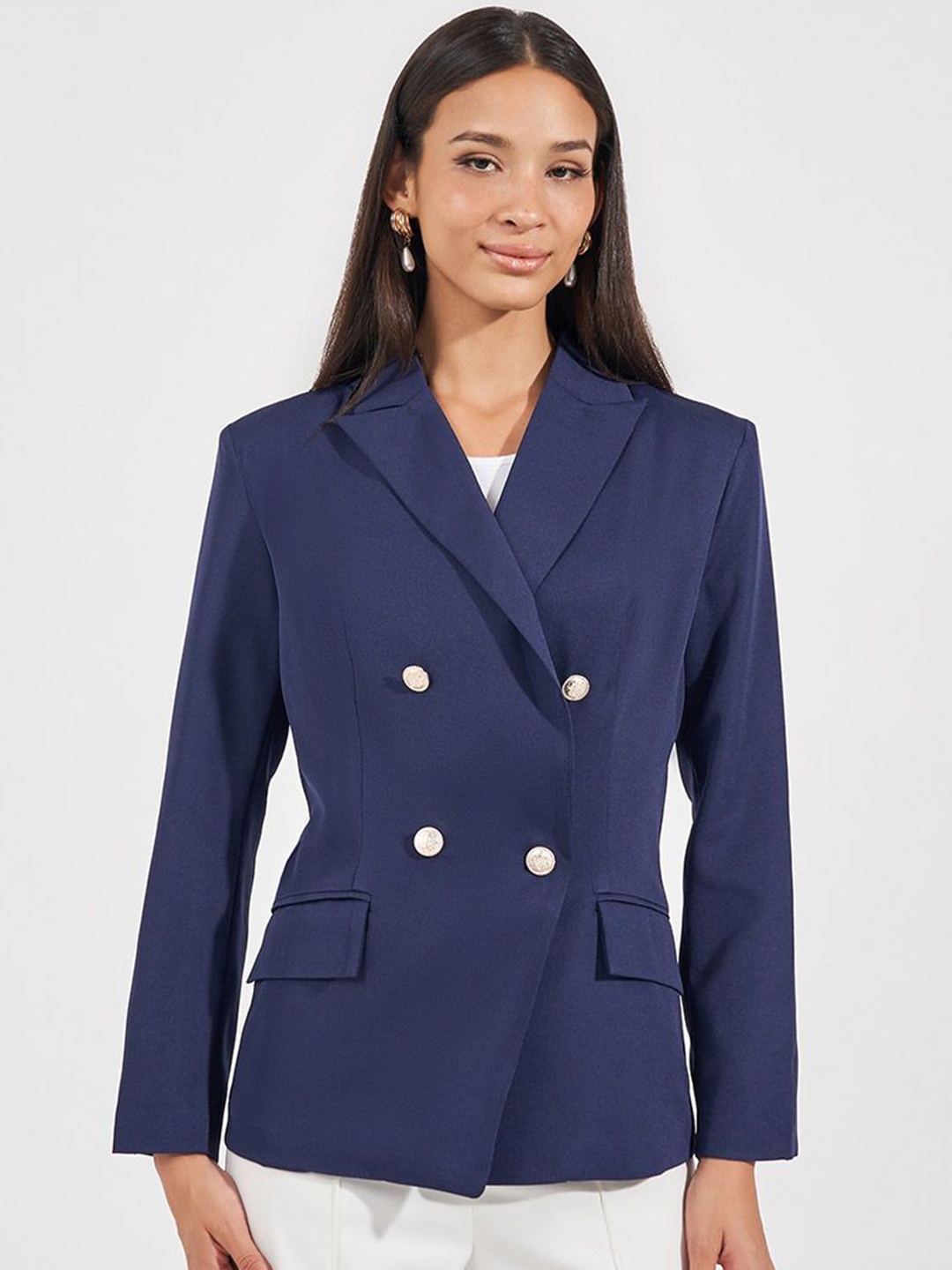 

Styli Women Regular Fit Double Breasted Blazer, Navy blue